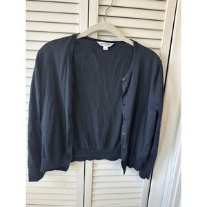 LK Bennett London Bibi Black Silk Cotton Blend V-Neck Cropped Cardigan Large